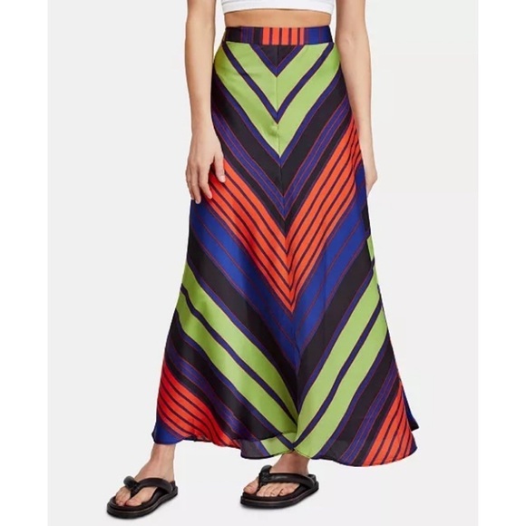 FREE PEOPLE Olympia Combo Multicolor Polyester Rio Maxi Skirt NWT Size 12 - Picture 2 of 12